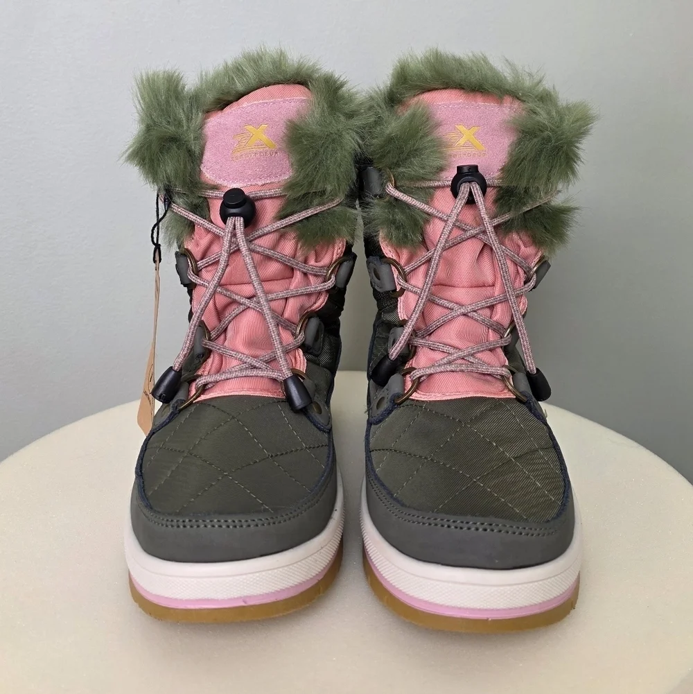 ZeroXposur Women's Montana Short Waterproof Snow Boots, Lichen Green Pink 7.5